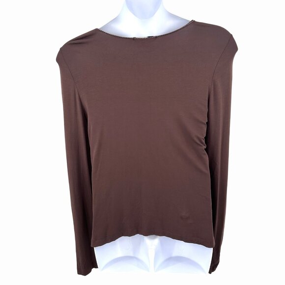 BROWN 4U SPIEGEL LONG SLEEVE FLORAL AB RHINESTONE EMBELLISHED TOP - L - Picture 3 of 4